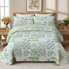Green Patchwork Queen Quilt Floral Queen Size Quilt 3 Pieces Full Bedding Set Re