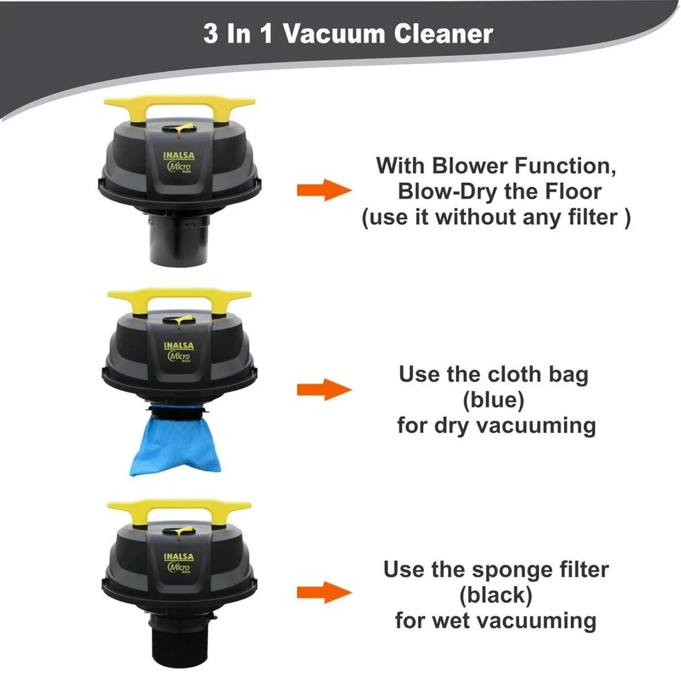 INALSA Wet and Dry Vacuum Cleaner for Home Cleaning Sofa House 1200W HEPA Filter - Image 2 of 4
