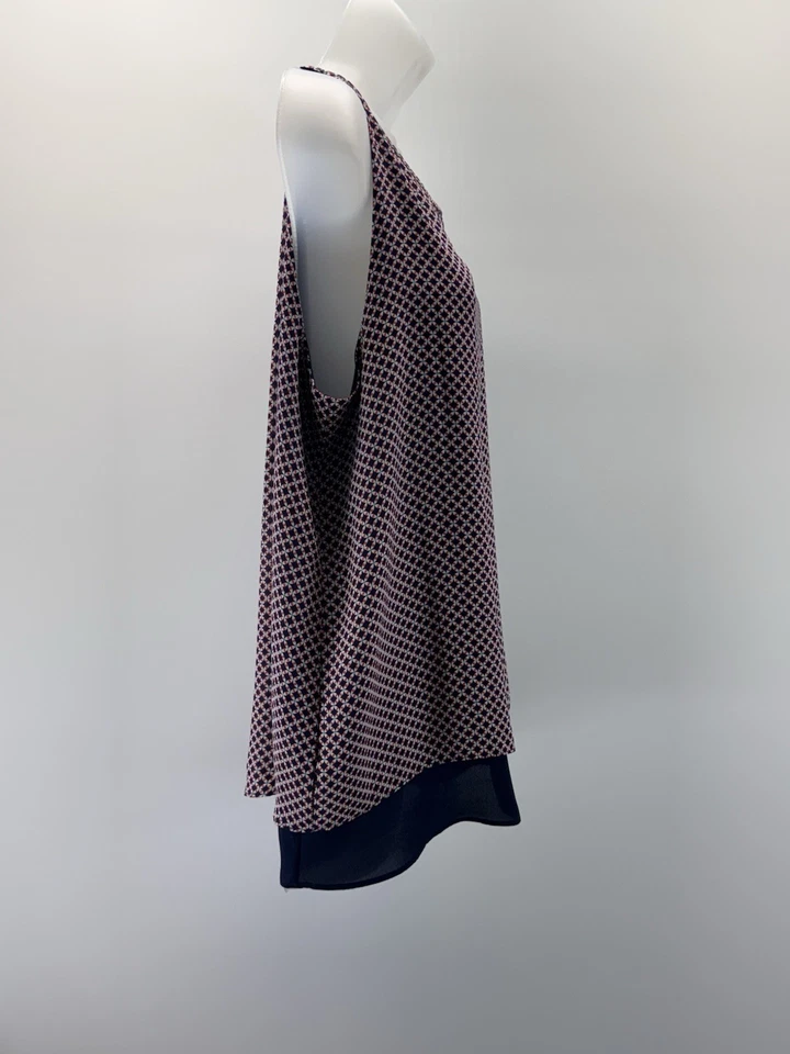 Blusa Top Kenar Azul Estampado Geométrico Cuello Redondo Capas Sin Mangas Para Mujer’s L Foto 4 de 4