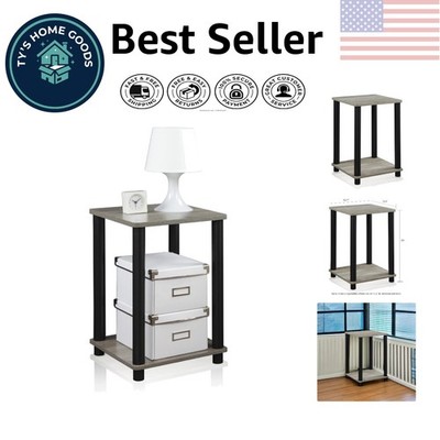 Modern French Oak and Black End Table - Quick Assembly 2-Tier Design