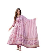 Women s Ethnic Anarkali Kurti with Dupatta Printed Long Flared Kurta