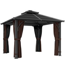 Outsunny 3x3(m) Hardtop Gazebo with Polycarbonate Roof & Sides, Brown