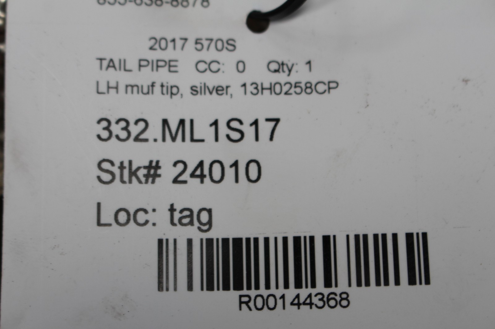McLaren 570S, LH, Left, Tail Pipe, Used, P/N 13H0258CP