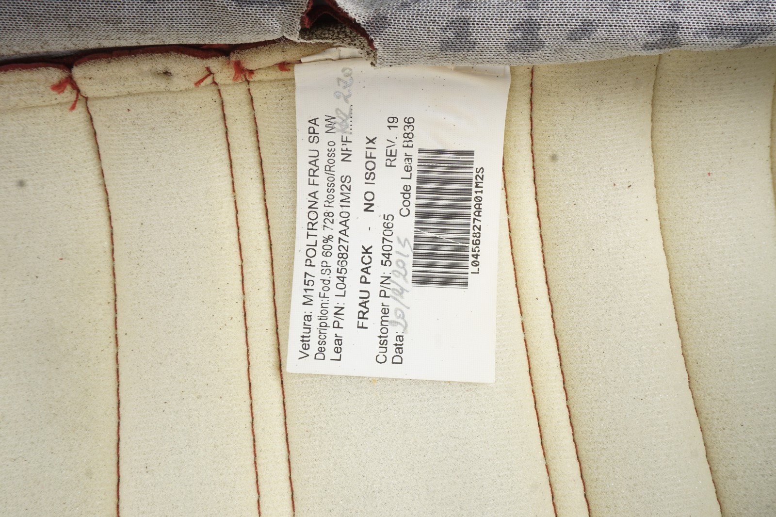 2014-2019 Maserati Ghibli Rear Left Driver Side Seat Backrest Upper Cover OEM