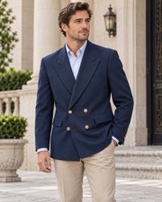 Made in England Navy Blazer Men  s Medium 100 Wool VTG Double Breasted Lined