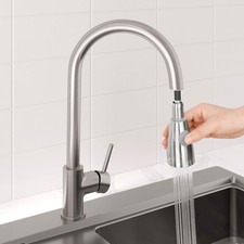 Modern Mono Kitchen Mixer Tap Pull Out Swivel Spout Brushed Finish Single Lever