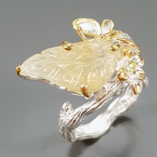 Vintage ring Natural Rutilated Quartz Ring 925 Sterling Silver Size 8 /R434439