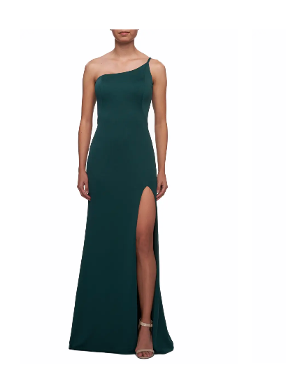 LA FEMME ONE SHOULDER JERSEY EMERALD GREEN GOWN DRESS 4 | eBay