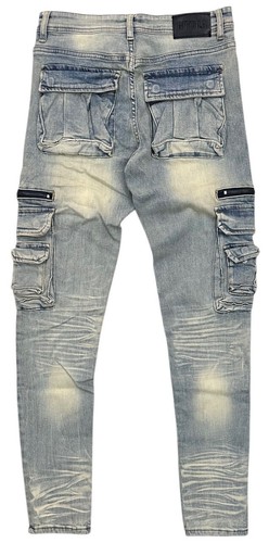 GFTD LA Los Angeles Men's Skinny Fit Jeans Magic Cargo Stretch Stonewash Denim - Picture 2 of 6