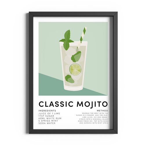 Póster clásico de receta de cóctel mojito cocina arte pared bebidas estampado bar decoración - Imagen 41 de 59