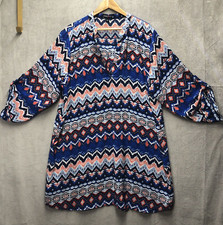 Love Ari Dress Size 3X V Neck Multicolor Geometric 3/4 Roll Tab Sleeves Hippie