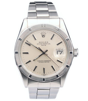 Mens Rolex Date Stainless Steel Watch Engine-Turned Index Bezel