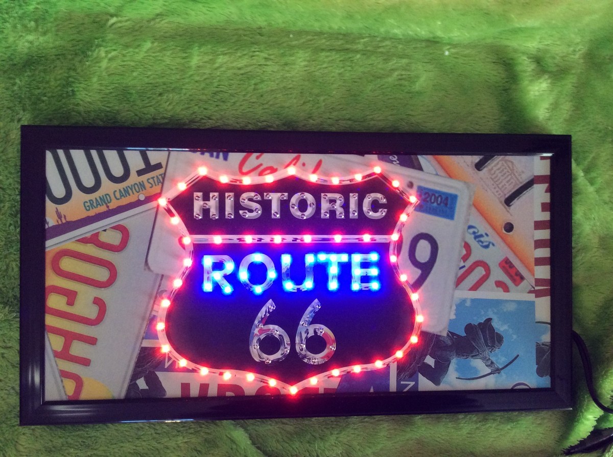LED Lighted with Flash Intermittent Framed Historic Route 66 Sign
