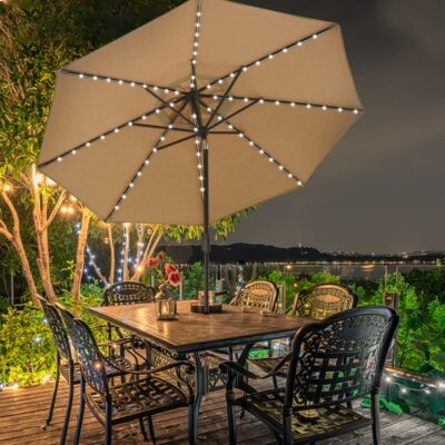 9 ft patio umbrella clearance CLEARANCE DEAL EliteShade USA Solar 9ft Market Umbrella with 80 LED Lights