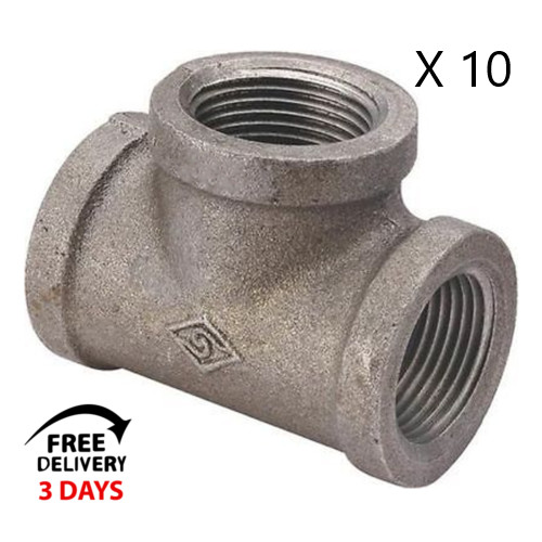 1/2 INCH BLACK IRON GAS PIPE THREADED TEE FITTINGS PLUMBING.LOT OF (10)
