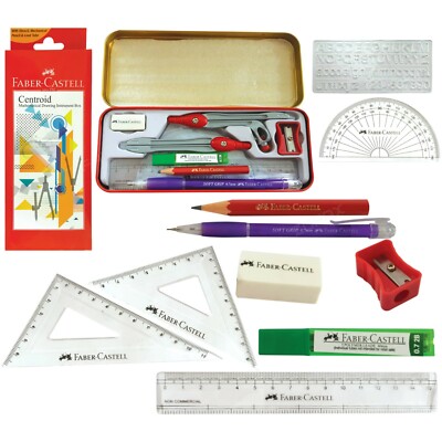 FABER CASTELL – 12Pcs Centroid Mathematical Drawing Instrument Geometry Box  UK
