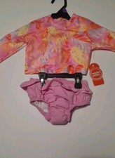 NWT Wonder Nation Baby Girl Long Sleeve Rash Guard 2Pc Swimsuit UPF 50. 12M