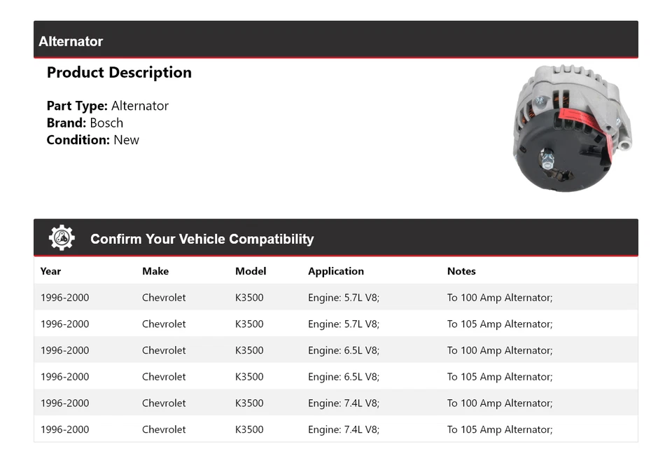 Alternador Bosch Chevrolet K3500 1996-2000 (nuevo) 1997 1998 1999 Foto 2 de 4