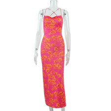 Women's Dress Summer New One Line Neck Strap Print Mid Length Sleeveless Dress
