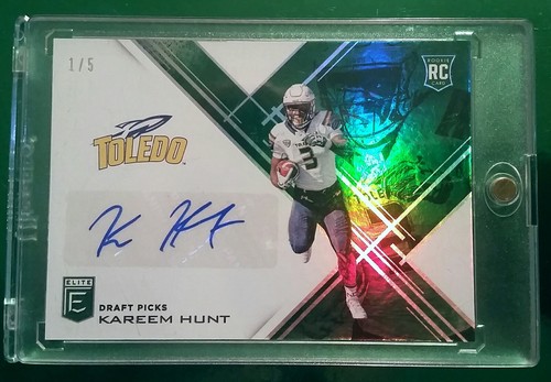 #d 1/5 AUTO 1/1 1st PRINT 2017 Elite Draft Kareem Hunt EMERALD💚 Chiefs - Picture 7 of 9