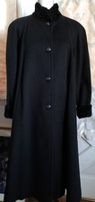 Vintage Women Black Long Wool Coat Lined Made In USA Women Size P12? New