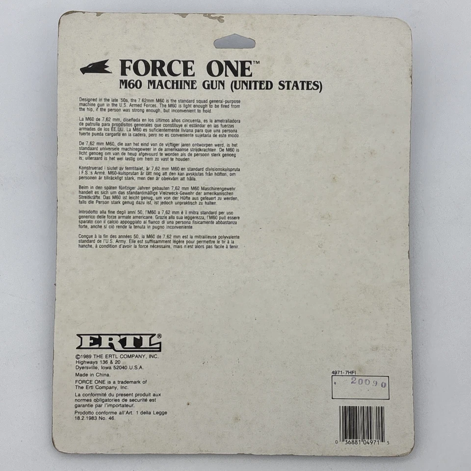 Ametralladora ERTL Force One Die-Cast M60 juguete de metal de colección 1989 sin usar sellada Foto 2 de 4