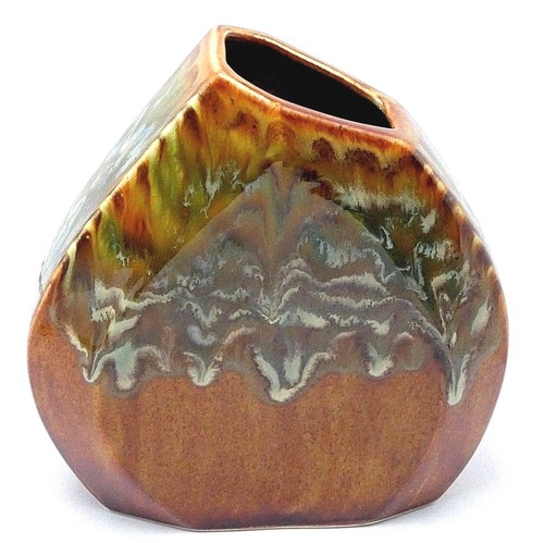 Studio Art Pottery Vase Drip Glaze Decor Slant Asymmetrical Brown Green Signd 8" - Picture 9 of 12