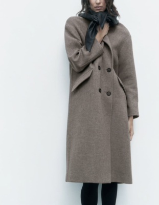 ZARA WOMEN NEW MENTEGO WOOL BLEND MINIMALIST OVERSIZED COAT MINK