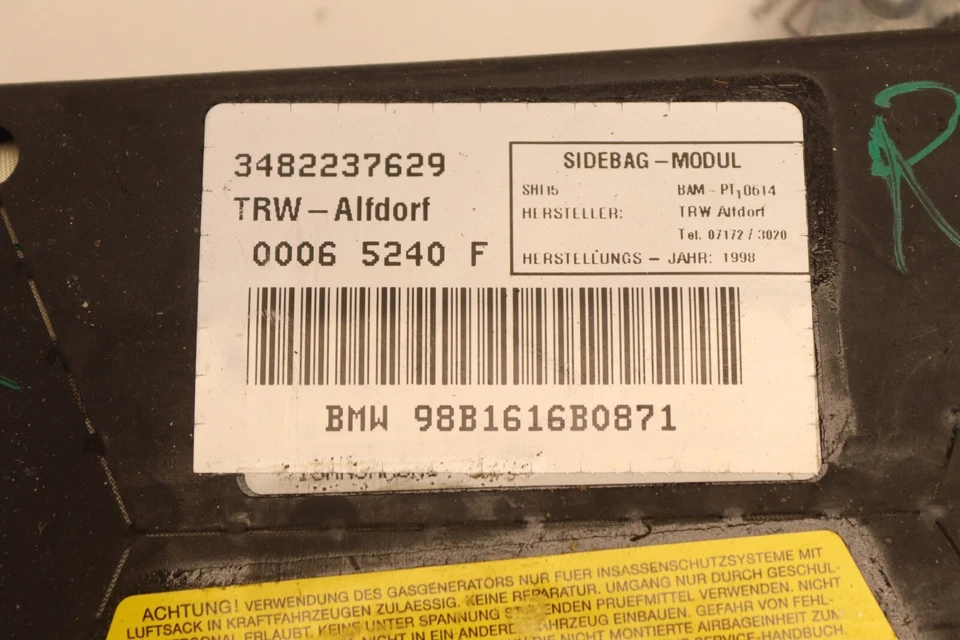 BMW M3 E36 1995-1999 PUERTA LATERAL DERECHA PASAJERO SRS BOLSA DE AIRE DE SEGURIDAD OEM Foto 2 de 4