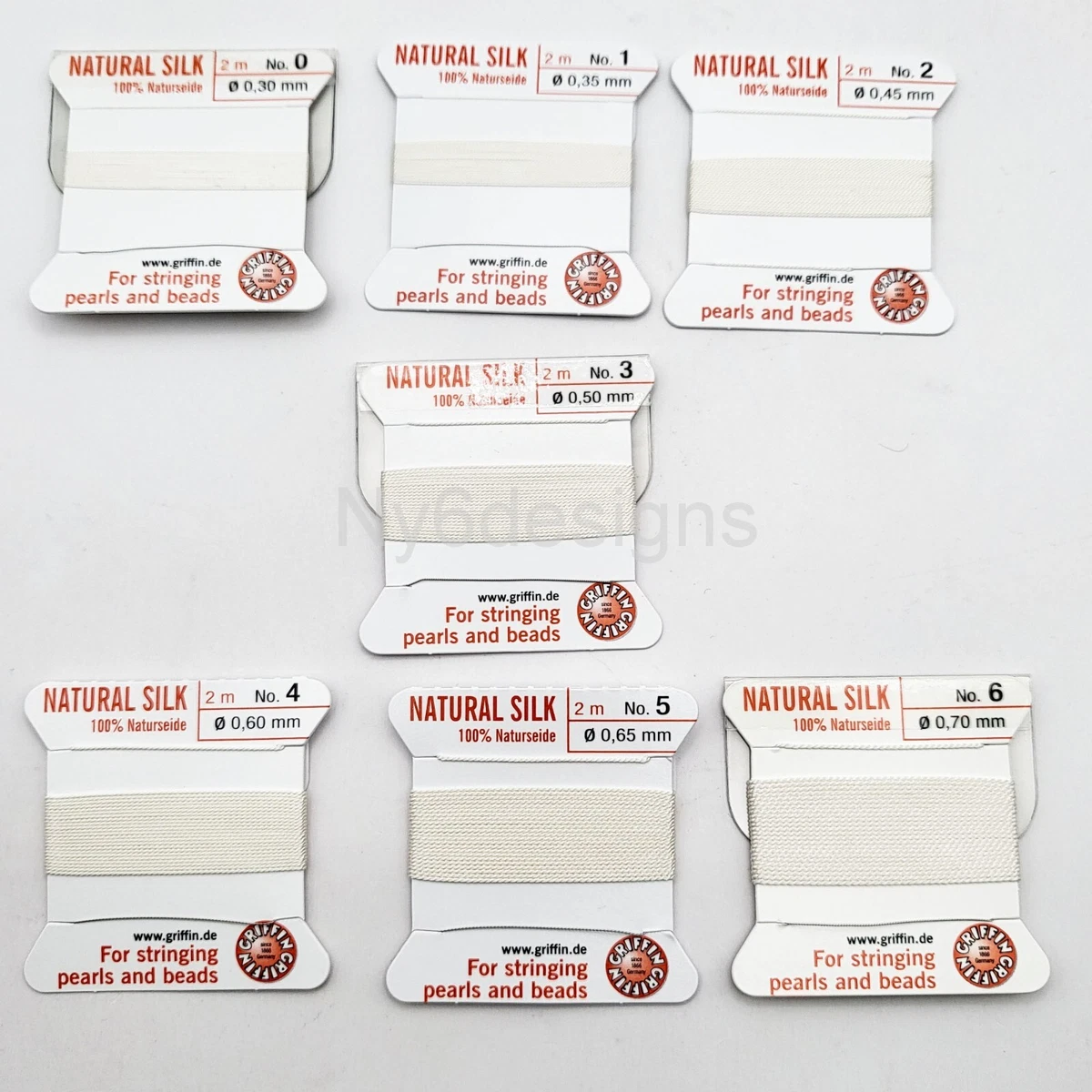 White Natural Silk Thread w Needle 2m Size 0-16 Pearl Stringing Cord,German Made