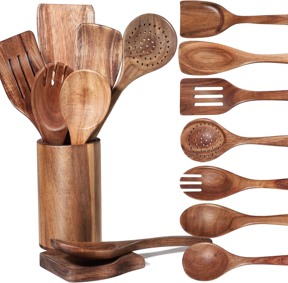 Wooden Spoons for Cooking, 9PCS Wooden Cooking Utensils Wooden Spatulas Set for