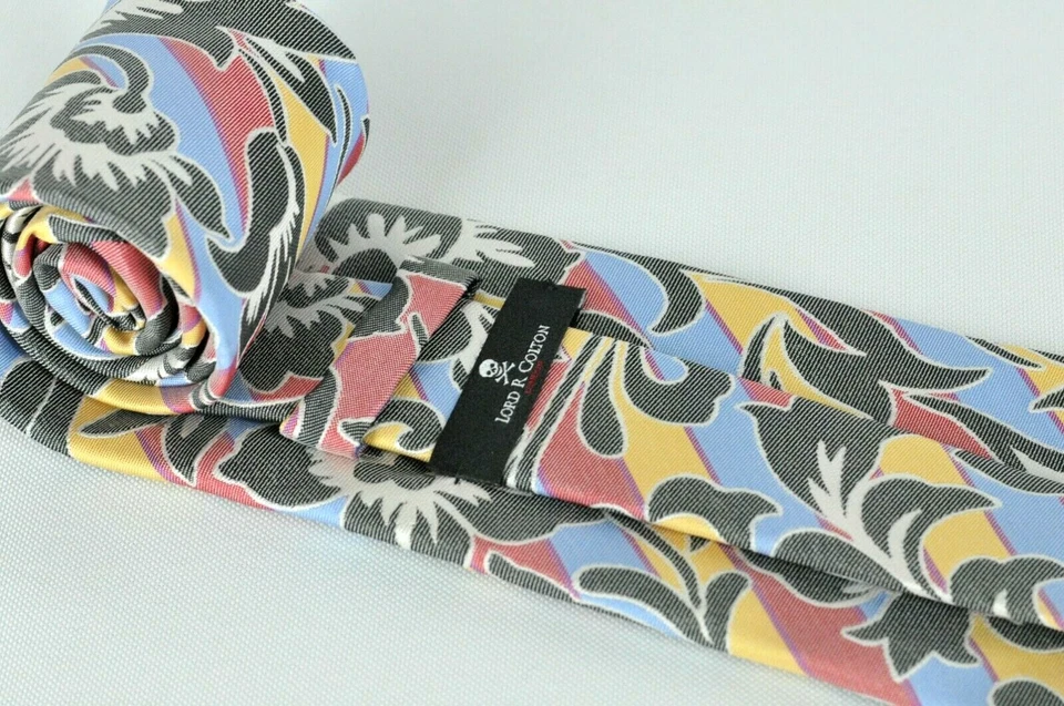 Gravata Lord R Colton Masterworks - Gravata de seda floral trípoli cinza e amarela - Nova - Imagem 4 de 4