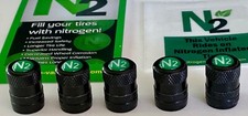 5 Black Alloy...nitrogen Valve Caps Green N2- Inlay..tpms Safe..w Decal