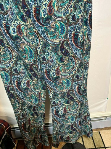 Zara Paisley Flare Teel Boho Women Pants Hi Rise 2X Tall New NWT Y2K Hippy Retro - Picture 6 of 9