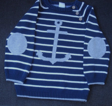 H M Toddler Boy's Navy White Striped Pullover Sweater Gray Anchor 12-18 M NEW