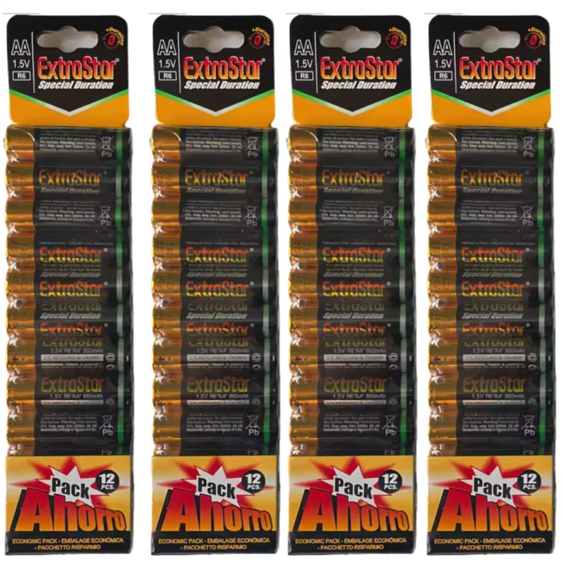 EXTRASTAR ⭐ 48 pilas AA Pack ahorro En 12 Unidades de 1,5V R6 AA Envio España 24h ⭐