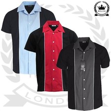 Relco Retro Bowling Shirt Short Sleeve Black Red Grey Vintage 50s Rockabilly