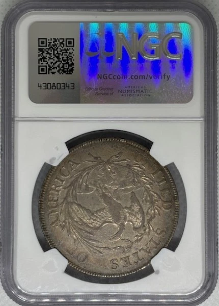 1797 10X6 LG LETTERS Draped Bust, Sm Eagle BB-71,B-3 S$1 NGC AU53 - Image 2 of 2