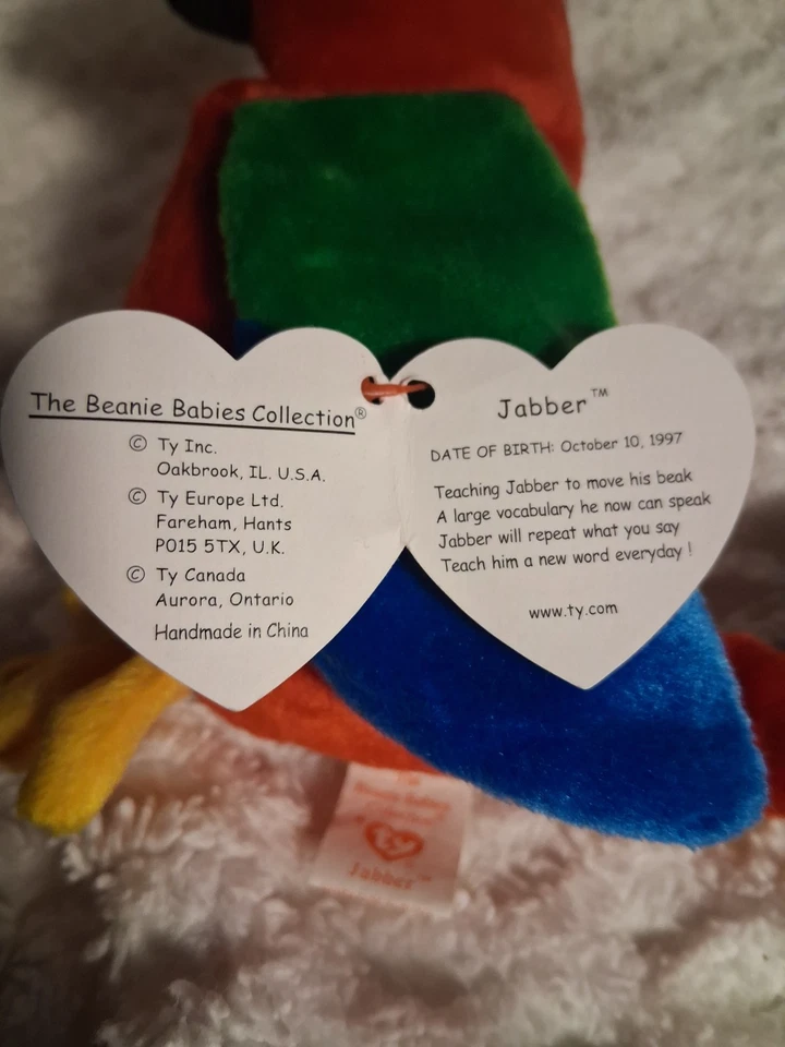 Etiqueta oscilante Ty Beanie Baby Jabber The Parrot 10 de octubre 1997/1998. muchos errores Foto 4 de 4
