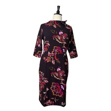 Liz Claiborne Dress Sheath Pencil High Neck Brown Pink Floral Women’s Size 16