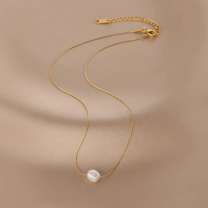 Collar colgante de perlas de agua dulce 316L acero inoxidable dijes joyas para mujer Foto 4 de 4