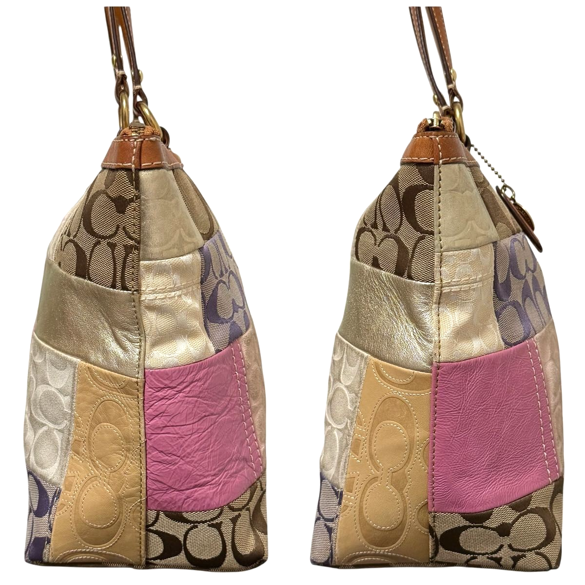 COACH Patchwork Signature Tote Bag Handbag Canvas Leather Suede