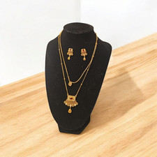Gold Tone Ruby CZ Necklace  Earrings Set  Bridal Indian Pakistani Jewelry