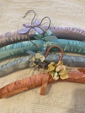 Vintage Satin Covered Clothes Hangers Pastel Colors Set of 4