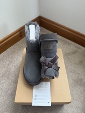 GENUINE UGG BOOTS W MINI BAILEY BOW II (GREY) SIZE 5 EU38 - B/NEW COST £185