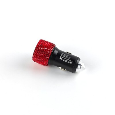 Ankuee Bling Dual USB Car Charger Adapter, 5V/2.4A Crystal Rhinestones Red 