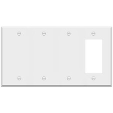 3 Blank 1 Rocker White Metal Outlet Cover, 4-Gang Standard Size, Toggle and