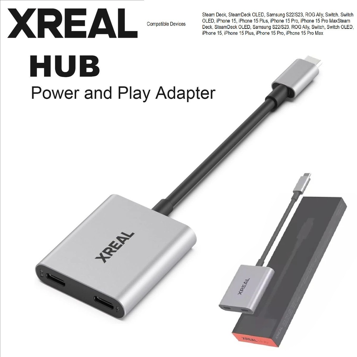 Xreal HUB 120hz 2-IN-1 USB-C Fast Charging Adapter Fr AIR/AIR2/Pro