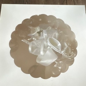 White Handmade Floral Wedding Bow with Fabric and Plastic Flowers