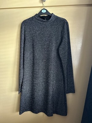 NEXT Glitzer Strick Pullover UK 12 Tunika Longtop silber Acryl Wollmix 